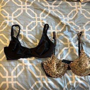 Black and Animal Print Bra Duo 34D lightly lined wire bra